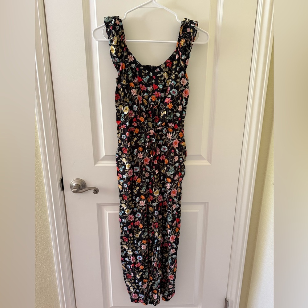 NWOT LOFT Floral Black Cropped Pants Jumpsuit